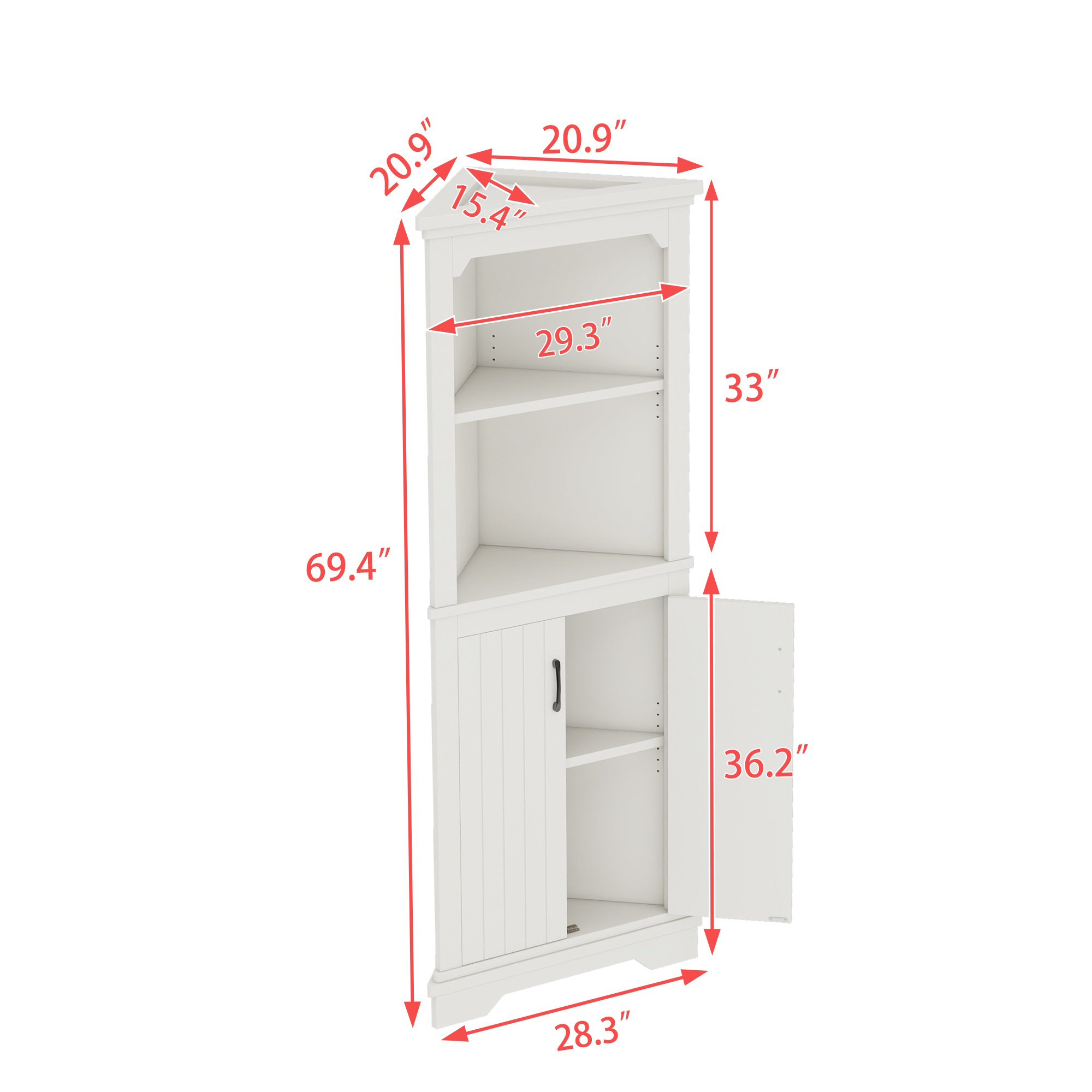Bellemave® Tall Corner Cabinet with Doors for living room, bathroom,Dining Room or Kitchen,White Bellemave®