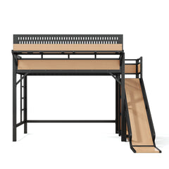 Bellemave® Loft Bed with Ladder, Storage Shelves & Slide,Wardrobe & Pegboard, Metal Loft Bed Frame with USB Ports & LED Lights Bellemave®
