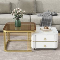 Bellemave® 2-in-1 Square Nesting Coffee Table with Wheels and Drawers