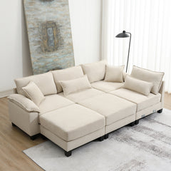 Bellemave® 133" Wide Seat Corduroy Modular Sectional Sofa with Armrest Pillow and Ottomans