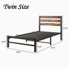 Bellemave® Metal Platform Bed with Rustic Vintage Wood Headboard, Strong Metal Slats Support Mattress Foundation