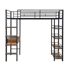 Bellemave® Metal Loft bed with Desk and Shelves