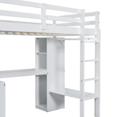 Bellemave® Loft Bed with L-shaped Desk, Wardrobe and Storage Shelves