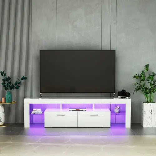 Bellemave 63" Fashion TV Stand with LED Light Belt, Toughened Glass Shelf and Metal Handle Bellemave
