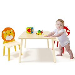 Bellemave® 3 Pieces Toddler Table and Chair Set(Lion&Monkey)