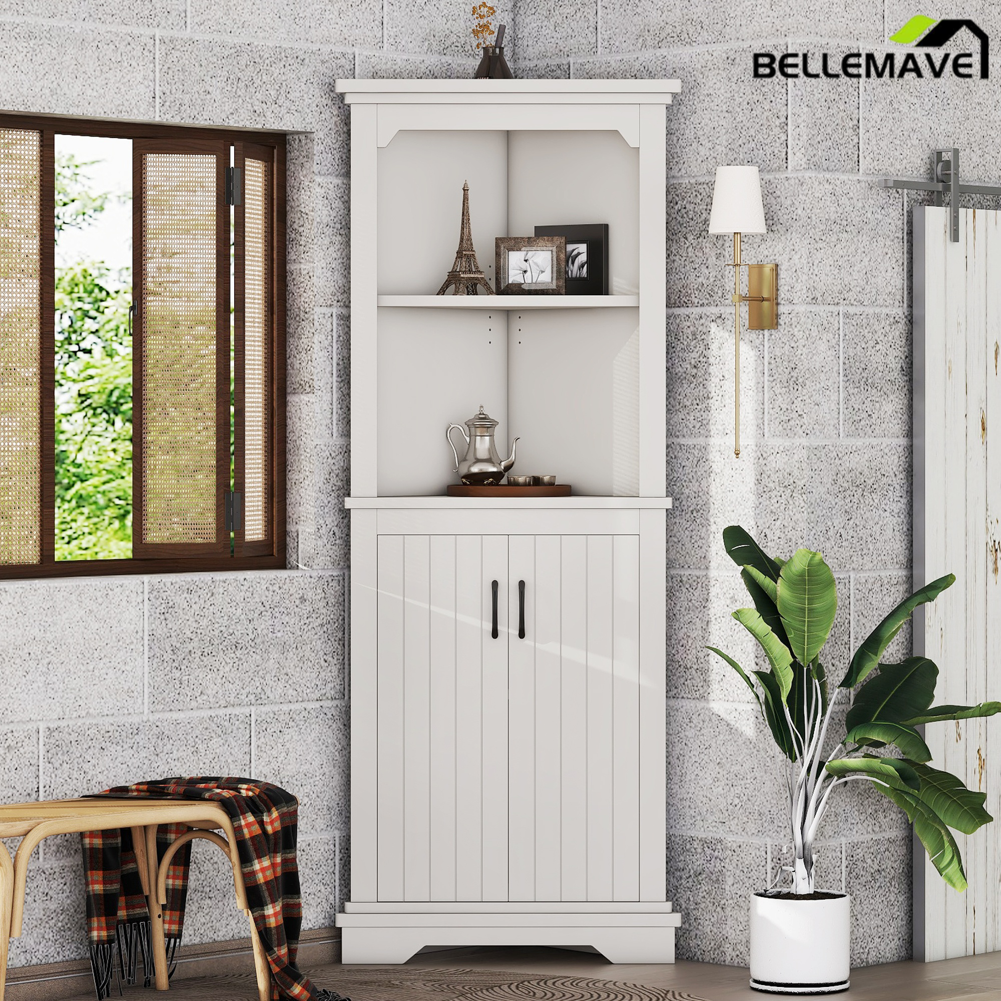 Bellemave® Tall Corner Cabinet with Doors for living room, bathroom,Dining Room or Kitchen,White Bellemave®