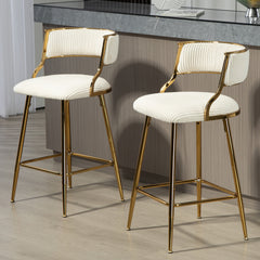 Bellemave® Corduroy Counter height Bar Stools with Back and Golden Chromed Base（Set OF 2）