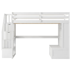 Bellemave® Full Size Loft Bed with Desk and Shelves, Two Built-in Drawers, Storage Staircase