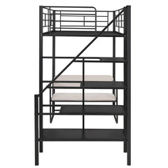 Bellemave® Twin Size Metal Loft Bed with Bench and Storage Staircase