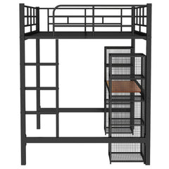 Bellemave® Full Size Metal Loft Bed with Built-in Desk and Shelves