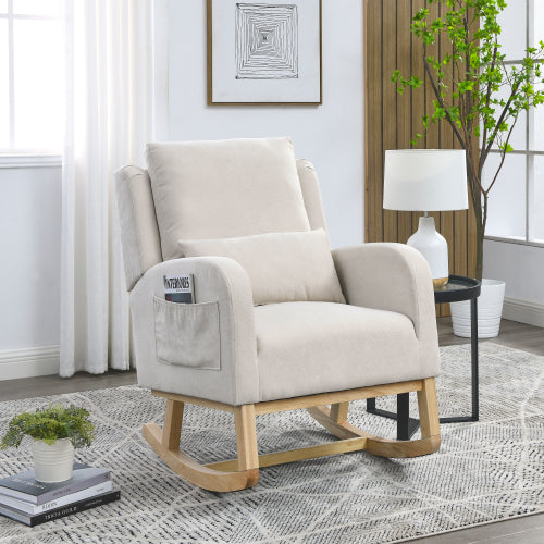 Bellemave Modern Accent Casual Armchair Rocker with One Lumbar Pillow and Two Side Pockets
