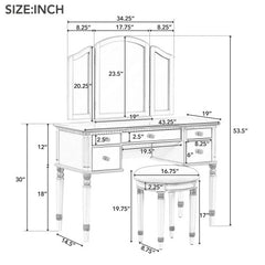 Bellemave® 43" Dressing Table Set with Mirrored Drawers and Stool, Tri-fold Mirror