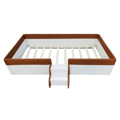 Bellemave® Upholstered Floor Bed with Fence and Stairs