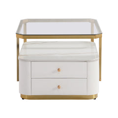 Bellemave® Modern 2 Pieces Square Nesting Coffee Table with Drawers & Electroplated Gold Legs