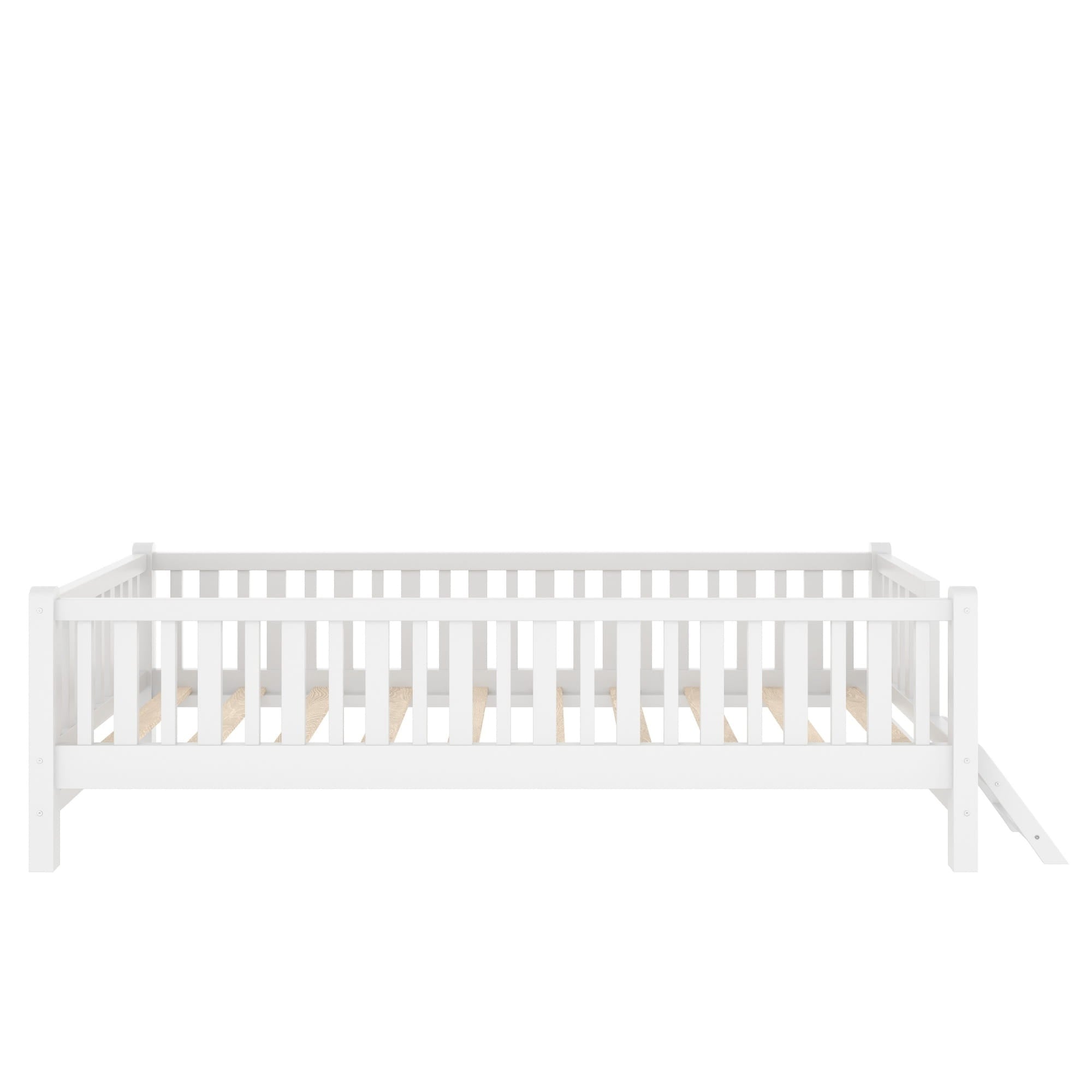 Bellemave® Wood Twin Size Platform Bed with Guardrail, Kids Bed Frame with Stairs Bellemave®