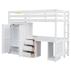 Bellemave® Loft Bed with Wardrobe, Desk and Storage Drawers