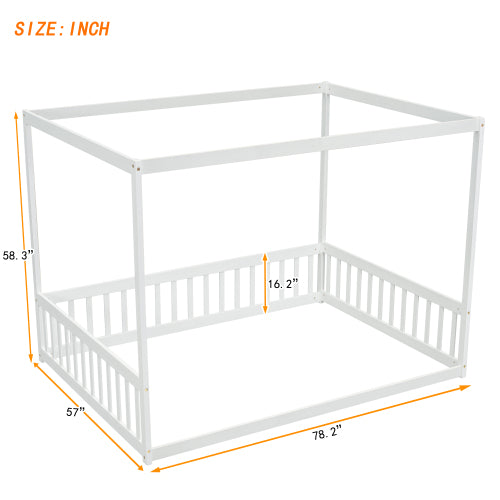 Bellemave® Canopy Frame Floor Bed with Fence, Guardrails Bellemave®