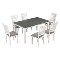 Bellemave® 7-Piece Dining Table Set Wood Dining Table and 6 Upholstered Chairs with Shaped Legs