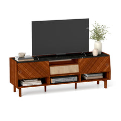 Bellemave® Large Boho Media TV Console with Rattan Drawer and Storage Shelves