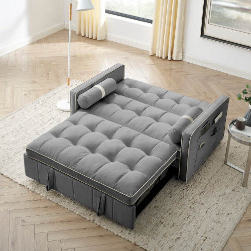 Bellemave 55.5" Modern Pull Out Sleep Sofa Bed 2 Seater Loveseats Sofa Couch with side pockets, Adjsutable Backrest and Lumbar Pillows