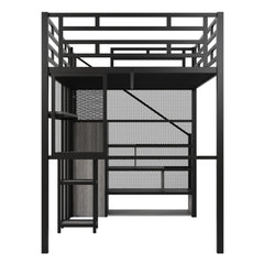 Bellemave® Full Size Metal Loft Bed with Wardrobe, Desk, Storage Shelves