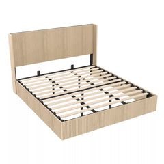Bellemave® Lift-Top Storage Platform Bed with Fluted Wood Headboard, Hydraulic Lift Bed Frame with Hidden Storage, No Box Spring Required