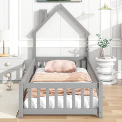 Bellemave House-Shaped Headboard Floor Bed with Fence Bellemave