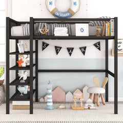 Bellemave® Metal Loft Bed with 4-Tier Shelves and Storage Bellemave®