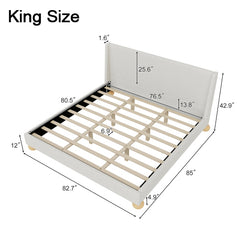 Bellemave® Modern Boucle Upholstered Platform Bed with Wingback Headboard and Round Wooden Leg