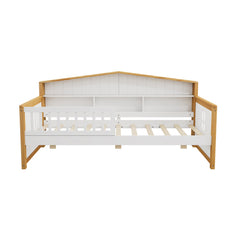 Bellemave® Wooden House Shape Bed with Trundle Bed and Bookcase Headboard