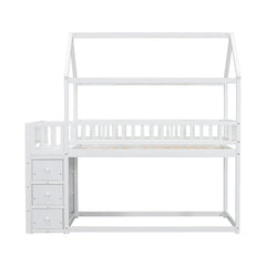 Bellemave® Twin Size Bunk Bed with Shelves and 3 Drawers