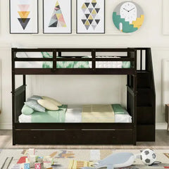 Bellemave® Bunk Bed with 3 Drawers and Stairs