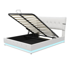 Bellemave® Upholstered Platform Hydraulic Storage Bed with RGB LED Light, PU Leather Headboard and Footboard