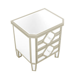 Bellemave® Elegant Mirrored 2-Drawer Side Table with Golden Lines