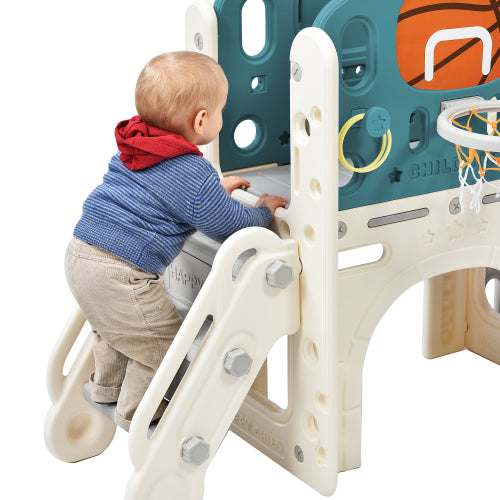 Bellemave Freestanding Castle Climber and Slide Set 5 in 1 with Basketball Hoop