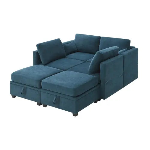 Bellemave 109" U-Shaped Chenille Modular Sectional Sofa with Adjustable Armrests,Backrests and Storage Seats Bellemave