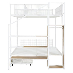 Bellemave® Twin Over Full Metal Bunk Bed with 2 Drawers and Lateral Storage Ladder and Wardrobe