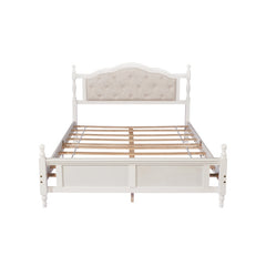 Bellemave® Queen Size Pine wooden Platform Bed with Upholstered Headboard and Panel Footboard