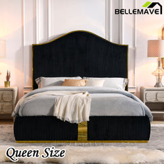 Bellemave® Corduroy Upholstered Bed with 59.5" Tall Headboard ,Metal Decoration