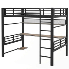 Bellemave® Full Size Metal Loft Bed Frame with Storage Shelf and LED Light