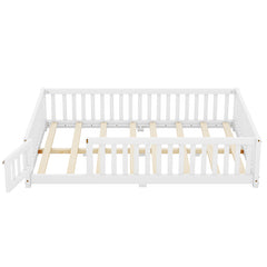 Bellemave® Full Size Montessori Floor Bed with Safety Guardrails and Door