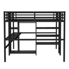 Bellemave® Twin Over Twin Metal Loft Bed with Double Desk, Wardrobe and Shelves with Electrical Outlet