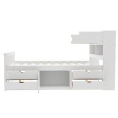 Bellemave® Full Size Captain Platform Bed with Storage Bookcases and Shelves,Four Drawers