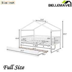 Bellemave® Wooden House Bed with Trundle Bed