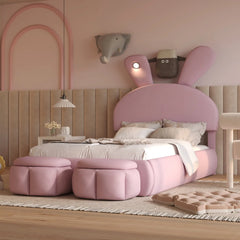 Bellemave® Twin Size Upholstered Platform Bed with Cartoon Ears Shaped Headboard and Light Bellemave®