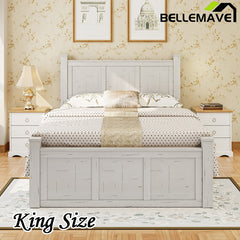 Bellemave® Farmhouse Style Four Square Poster Platform Bed with Three Storage Drawers