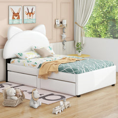 Bellemave® Upholstered Platform Bed with Cartoon Ears Shaped Headboard and 2 Drawers Bellemave®