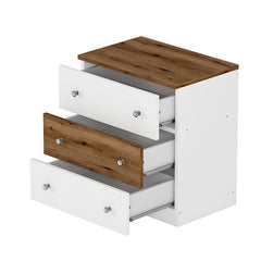 Bellemave® 3-Drawer Wooden Nightstand with Colorblock Design and Plastic Handle