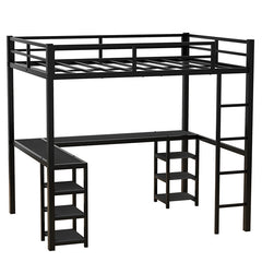 Bellemave® Full Size Metal Loft Bed with Desk and Shelves, Ladder and Guardrails