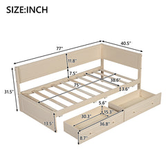 Bellemave® Twin Size Wood Daybed with 2 Drawers and Guardrail